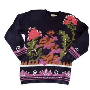 VTG 90’s Melrose  Floral Over Sized Sweater Sz SP Cottagecore Peasant Cabincore